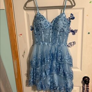 Blue Lace Tiered Dress